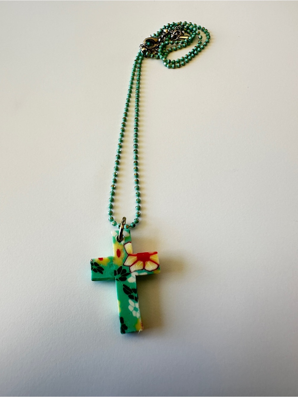 Floral Cross Necklace - Green